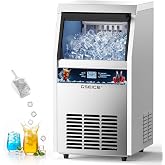 GSEICE Commercial Ice Maker Machine (100lbs/24H with 20lbs Ice Storage) | 40Pcs Clear Ice Cubes Ready in 10Mins, Freestanding Ice Maker with LED Display, 24H Timer, Self-Cleaning, ETL