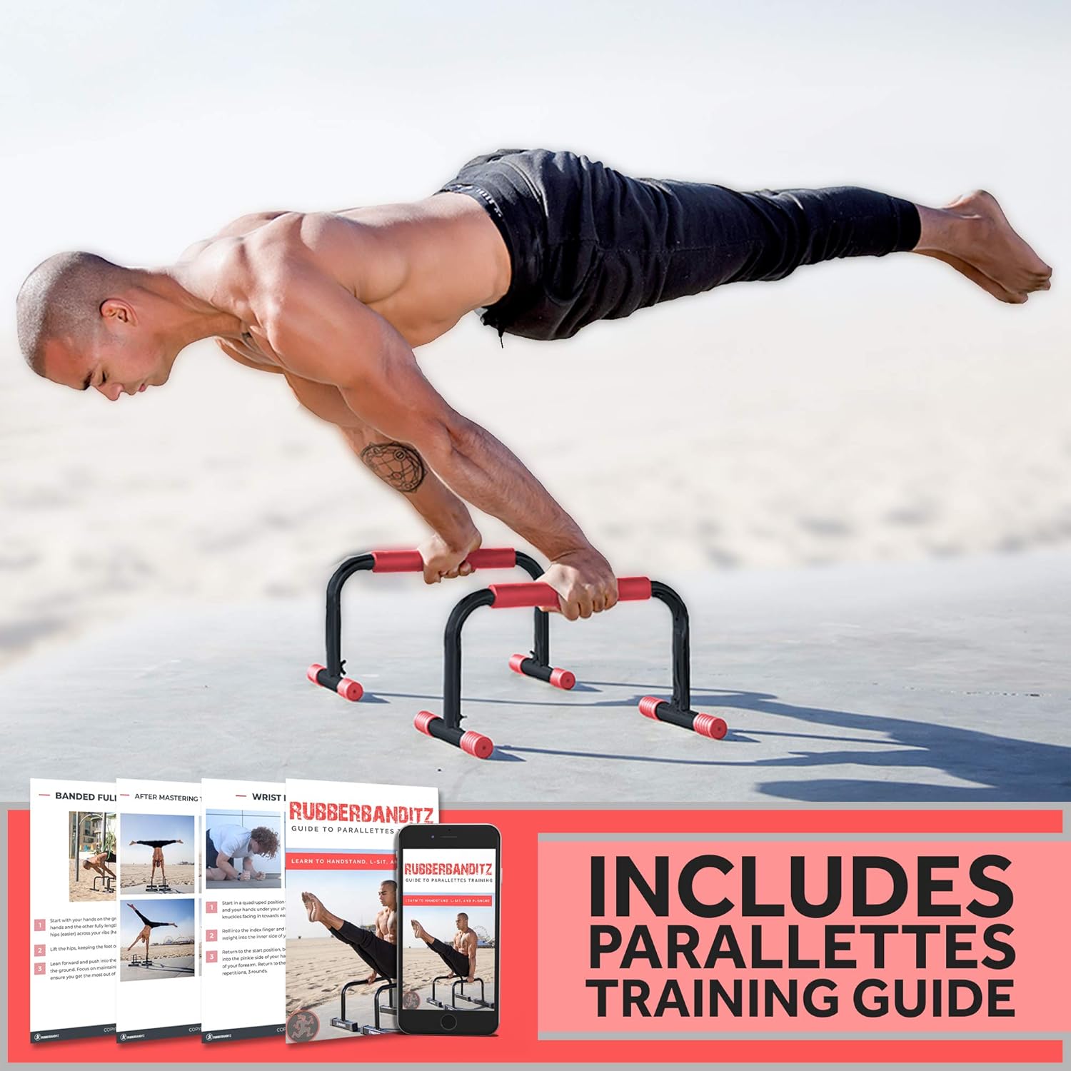 Rubberbanditz Parallettes Push Up & Dip Bars | Lightweight, Non-Slip Parallete Stand for Crossfit, Gymnastics, Bodyweight Training Workouts : Sports & Outdoors