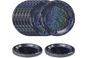 SietDESEO 50 PCS Iridescent Black Paper Plates 7 Inch Dessert Plates Holographic Black Disposable Plate for Birthday Party Dinner Wedding Baby Shower Glitter Cake Plate