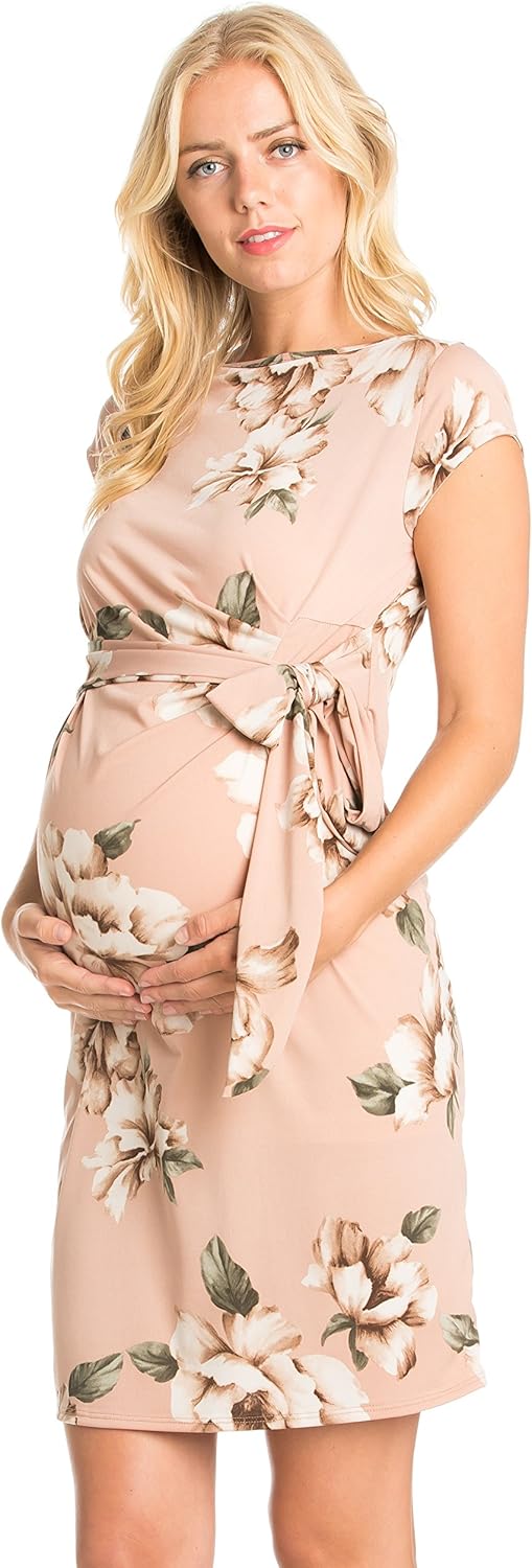 My Bump Women's Various Print Side Bow Tie Cap Sleeve Maternity Dress(Made in USA) at  Women’s Clothing store