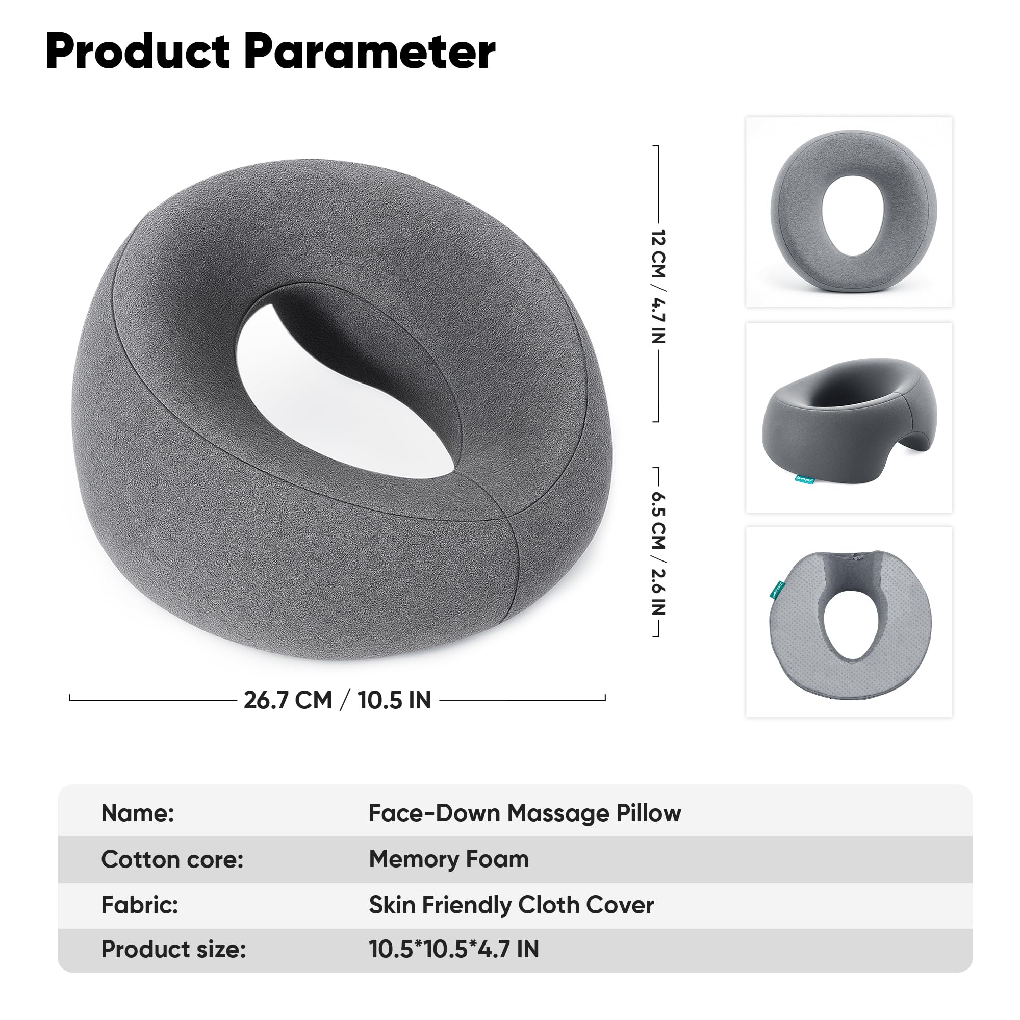 Massage Headrest for Bed, Ergonomic Memory Foam Massage Pillow, Face Down Pillow for Massage & Sleep, Breathable Face Pillow for Spa, Napping & Skincare, Relieves Neck Pain & Wrinkles, Grey