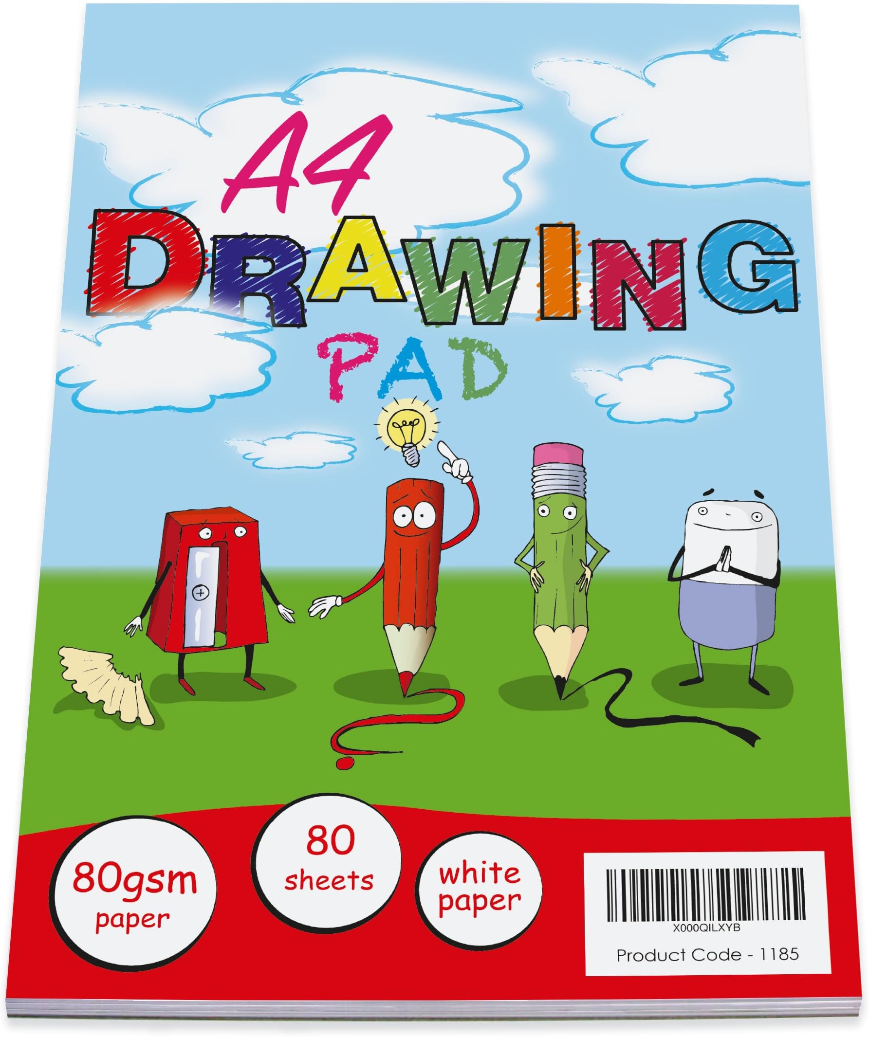 Worcestershire Stationery Company A4 plain drawing & colouring pad, 80gsm cartridge paper, 80 sheets per pad, single pack