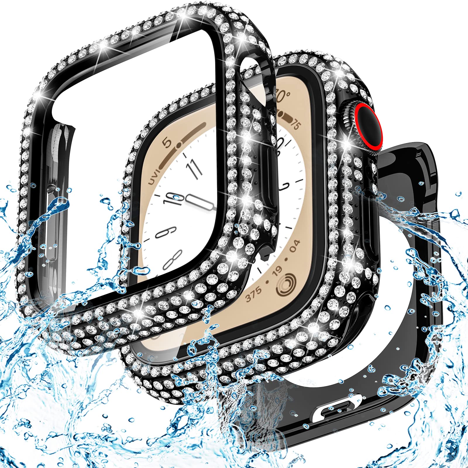 Photo 1 of Goton 44mm Waterproof Bling Case for Apple Watch Screen Protector SE 3/2/1,Series 6/5/4 44 mm, Sparkling PC Front Bumper & Hollow Back for iWatch Cover, Splash-Resistant, Easy Install