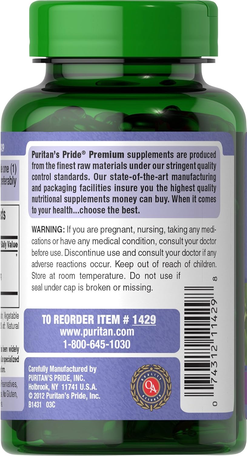 Bilberry Extract by Puritan's Pride®, Contains Antioxidant Properties*, 1000mg Equivalent, 180 Rapid Release Softgels: Health & Personal Care