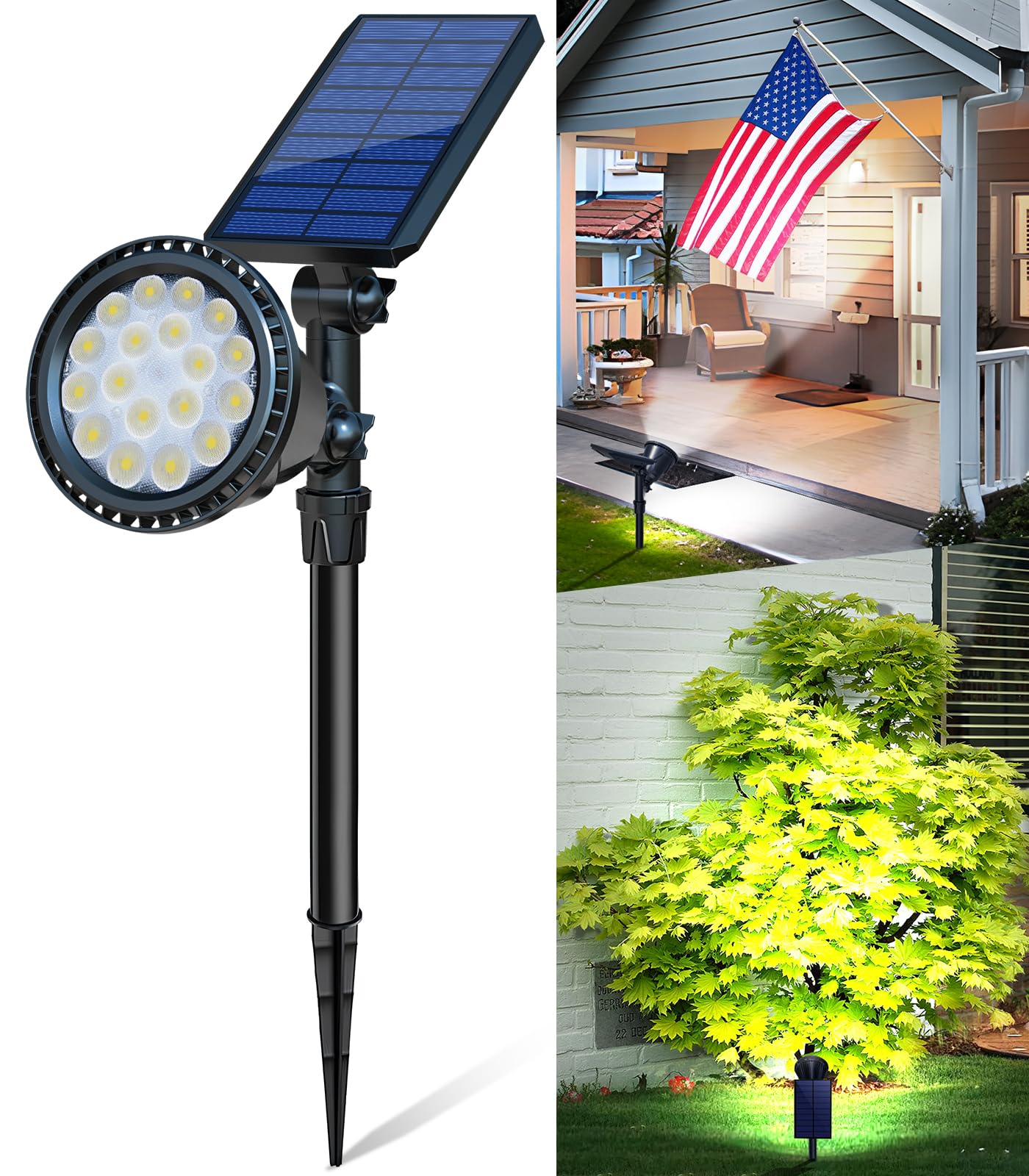 OSORD Solar Lights Outdoor, Upgraded Waterproof 18LED 2-in-1 Solar Landscape Spotlights Wall Light Adjustable Auto On/Off Solar Powered Uplight for Flag Pole Street Sign Garden Yard 1pack (Cool White)