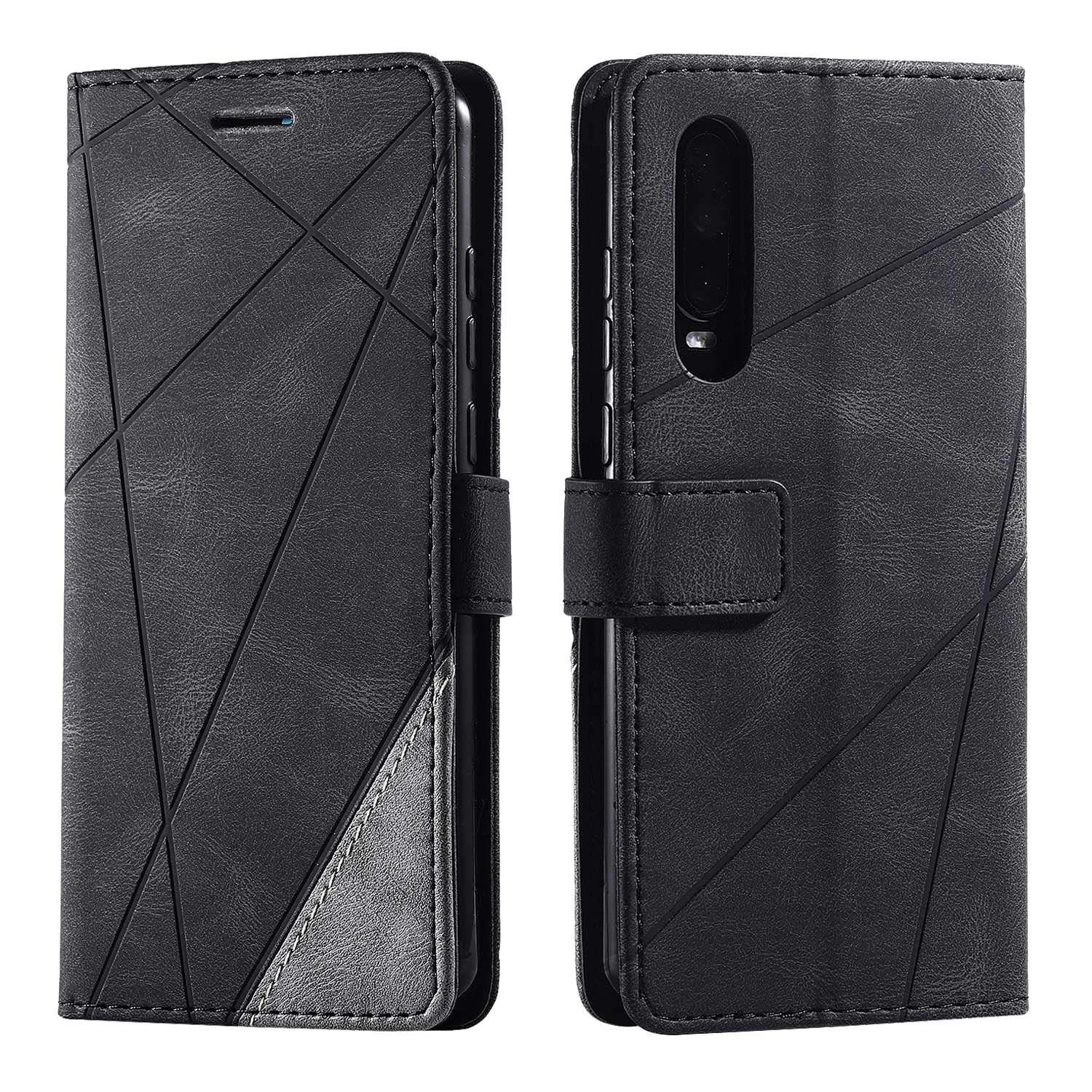 SONWO Case for Huawei P30 Case, Premium Leather Flip Wallet Case Magnetic Closure Card Slots Kickstand Phone Case for Huawei P30, Black