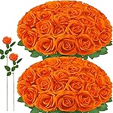 Ovveroche 72 Pcs Artificial Roses Burnt Orange Fake Silk Roses Realistic Roses Faux Flower Indoor Wedding Home Decor, Birthday Decorations