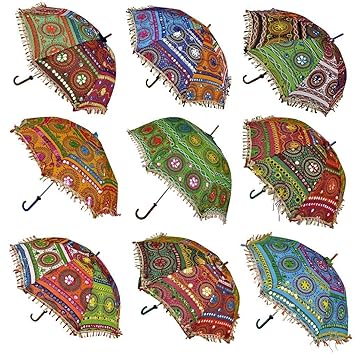 Ekam Art Decorative Designer Cotton Sun Protection Umbrella Sunny Day Multicolor Umbrella 50 Pcs Navratri Decoration Items