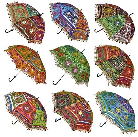 Rajasthani Handicraft Cotton Sun Protection Umbrella (24x28-inches, Multicolour)- Pack of 10
