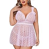 Avidlove Plus Size Lingeire for women Lace Babydoll Mesh Chemise Sexy Nightwear Sheer Nightie with Lace Up Bows L-4XL