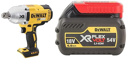 Combo of Dewalt DCF897N - 18V 950 Nm XR Li ion 3/4 inch Cordless Impact Wrench with Brushless Motor (Bare) & Dewalt DCB546-XJ 18V/54V XR FLEXVOLT Li-ion 6.0Ah Battery