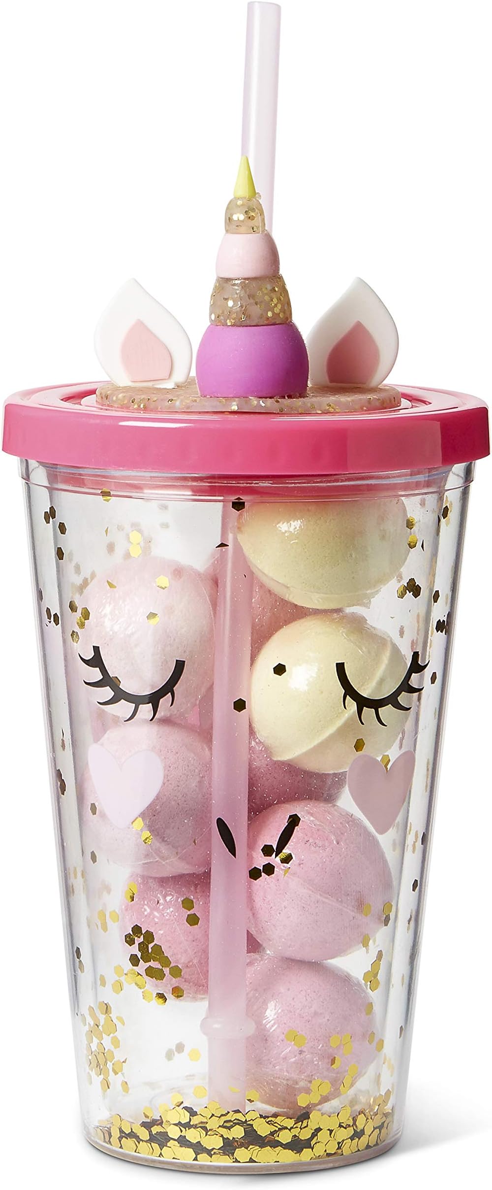 Charming Charlie Tumbler Cup Bath Fizzer Set - 9-Piece Scented Bombs - Unicorn Themed Water Cup, Insulated Chamber