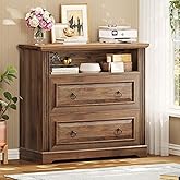 Itaar 2 Drawer File Cabinet, Farmhouse Filing Cabinet for Home Office Fits Letter, Legal, A4 Size, Wood Lateral File Cabinet with Printer Stand, Storage Shelf, Brown