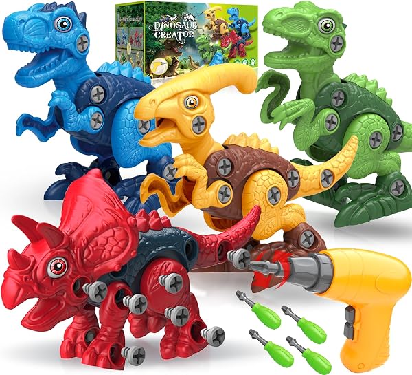 Dinosaur Toys for 3, 4, 5, 6, 7 Year Old Boys, Take Apart Toys with Electric Drill for Kids, STEM Educational Construction Bu