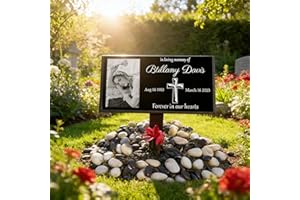 Personalized Headstone with Photo, Memorial Stone, Headstones for Graves, Grave Markers, Black Granite Garden Stone, Memorial