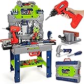 Kids Tool Bench Set with Electric Drill and Realistic Tools, Construction Workbench Playset Toy for Toddler 3-5, Easy Set up, Kids Boy Toys, Birthday Gifts for Boys Age 3 4 5 Year Old