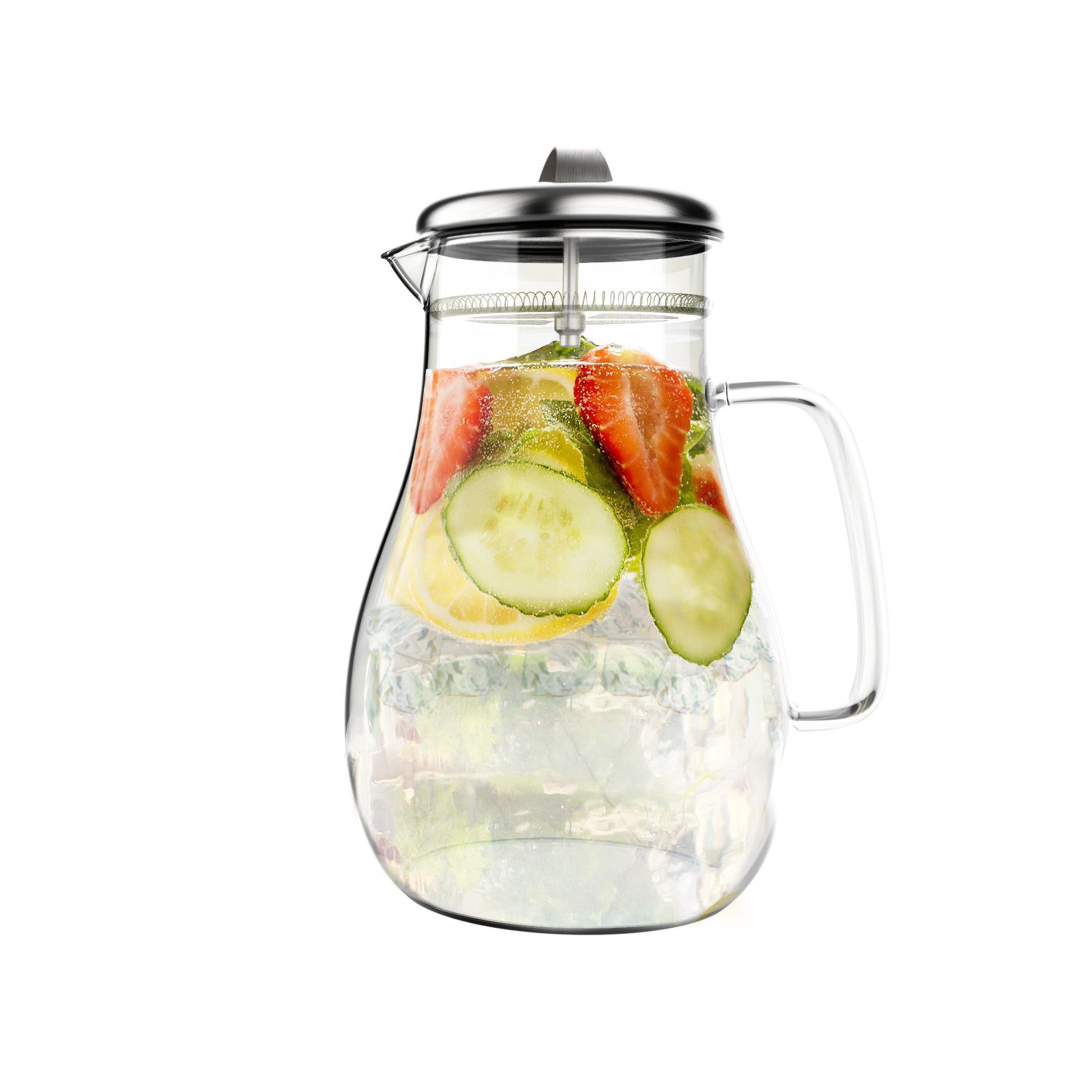 Classic Cuisine 82-KIT1071 Glass Pitcher-Carafe with Stainless Steel Filter Lid, 64 oz, Clear