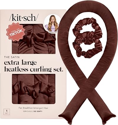 Kitsch XL Satin Heatless Hair Curler Set - Jumbo 39 Inch Rod - Chocolate