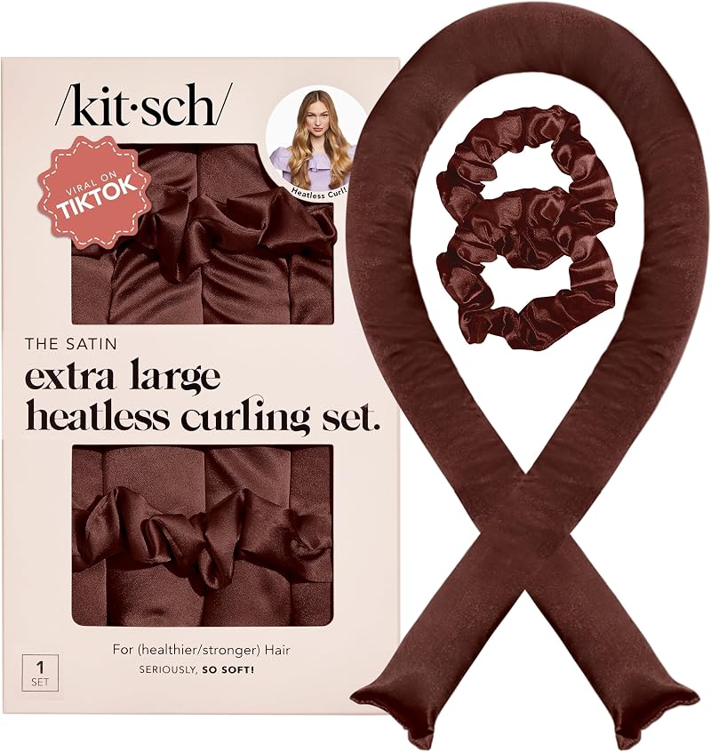 Kitsch XL Satin Heatless Hair Curler Set - Jumbo 39 Inch Rod - Chocolate