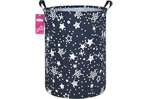 INGHUA Laundry Hamper Large Canvas Fabric Lightweight Storage Basket/Toy Organizer/Dirty Clothes Collapsible Waterproof for College Dorms, Boys and Girls Bedroom,Bathroom(Blue star)