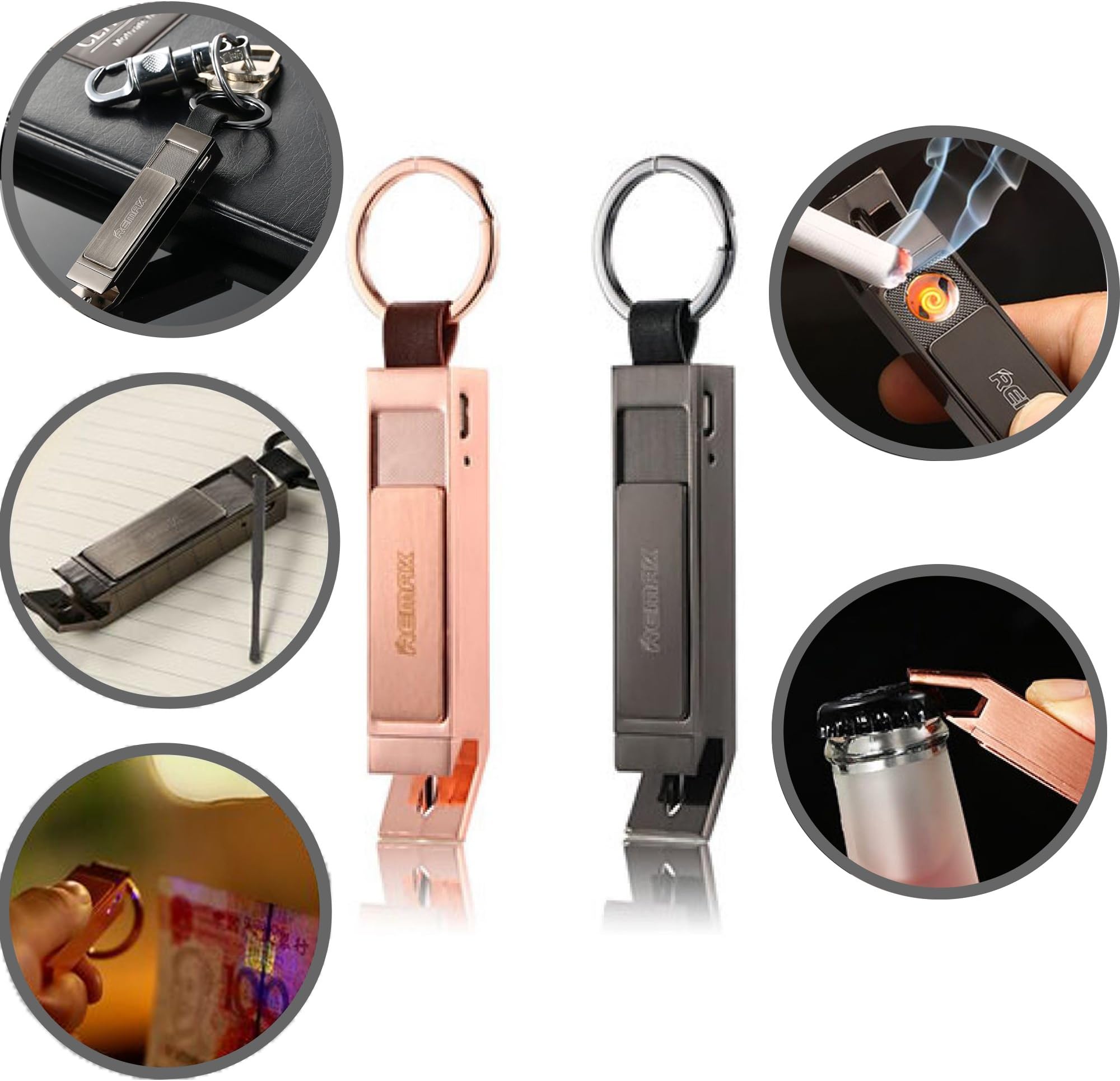 iBoxCube Portable Muti-Functional Electric Rechargeable Lighters, Compact Windproof Flameless Lighter For Cigarette Camping Candle Ignition (5in1 MutiFunctional Lighter (Bottle Opener)(Gold))