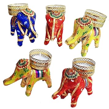 #Krafts Decorative Traditional Handicraft Handmade Elephant Tealight Holder Diya Stand for Home Decor for Diwali, Festivals (Set of 8)