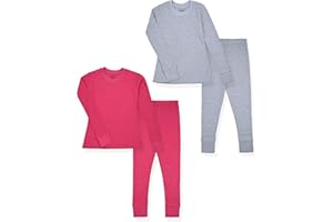 Studio 3 Kids' Thermal Long John Set for Girls - 4 Piece Underwear Long-Sleeve Shirt and Bottom - Cold Weather Base Layer Set