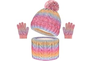 LEELOON Kids Winter Hat Scarf Gloves Set, Kids Beanie Hat Long Scarf Mittens with Warm Fleece Lining for Boys Girls 3-10 Years Old