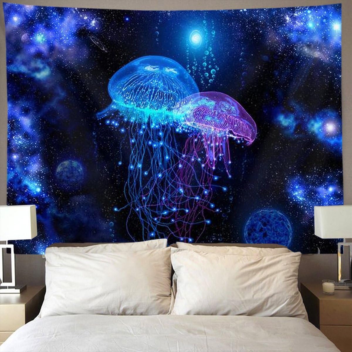 cosmic galaxy under sea ocean Jellyfish Wall Tapestry Hippie Art Tapestry Wall Hanging Home Decor Extra large tablecloths 60x70 inches For Bedroom Living Room Dorm Room