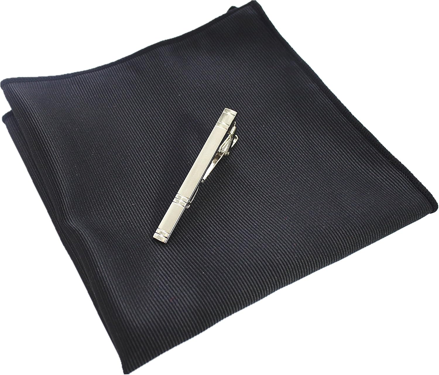 RBOCOTT Black Silk Tie and Pocket Square, Necktie Tie Clip Set for Men (13), general - Image 4