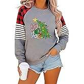Merry Christmas Shirts for Women Buffalo Plaid Christmas Sweatshirts
