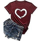 YEVEEY Women Cute Heart Graphic Crewneck T-Shirt Funny Short Sleeve Casual Tee Tops