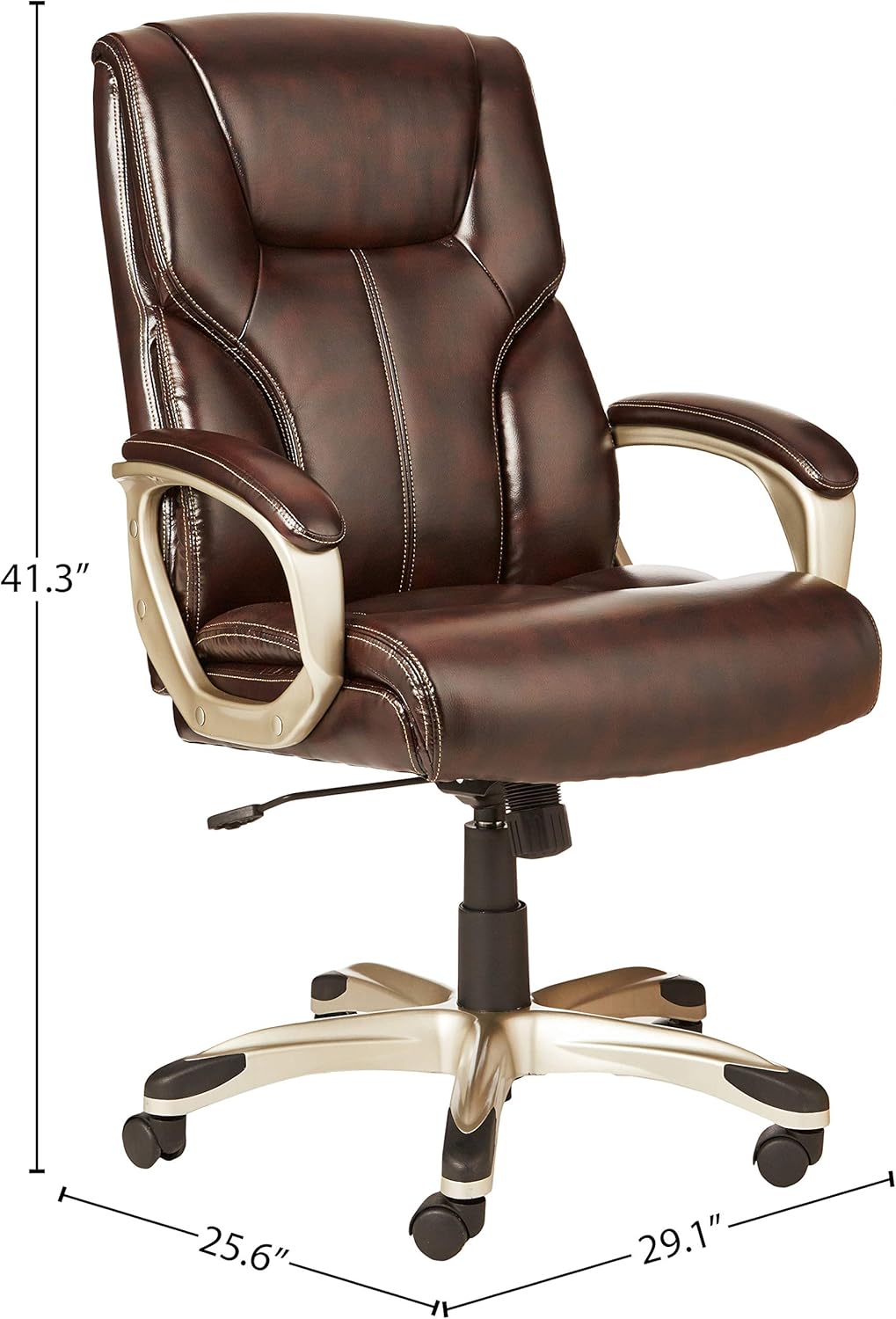Basics High-Back, Leather Executive, Swivel, Adjustable Office Desk Chair with Casters, Brown: Furniture & Decor