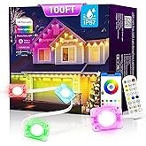 AHAWILL Permanent Outdoor RGB Lights with IP67 Waterproof, Smart Outdoor String Lights Remote Control, Eaves Lights with App, Daily and Accent Lighting for Halloween,Christmas Decor (100ft)