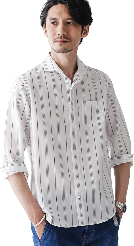 Amazon ナノユニバース ｆｌｏｗ ｌｉｎｅｎ カッタウェイシャツ バリエーション メンズ M ホワイト Nano Universe シャツ 通販