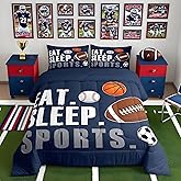 Feelyou Football Comforter Set Queen Size Kids Basketball Baseball Soccer Comforter for Boys Girls Sports Theme Bedding Set Breathable Soft Navy Blue Duvet Quilted Ball Game Room Decor