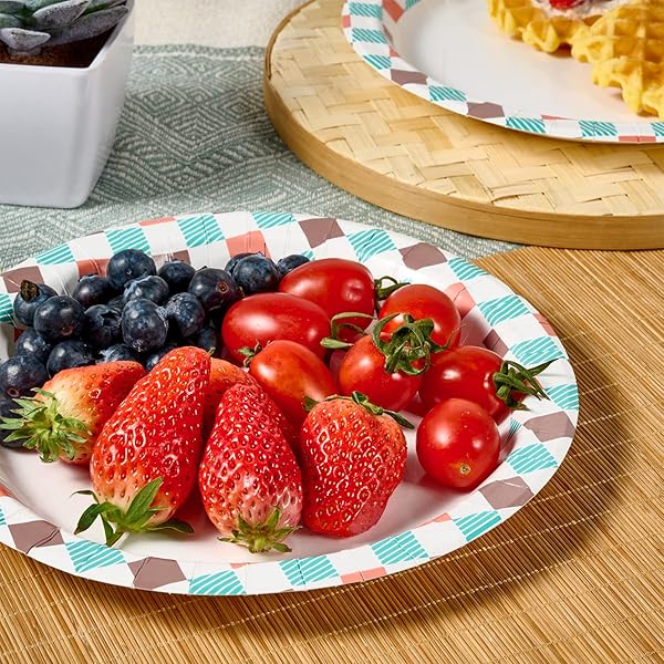 FOCUSLINE 360PACK DISPOSABLE PLATES – 8.375 INCH, SOAK-PROOF & CUT-PROOF BULK PAPER PLATES FOR PARTIES, PICNIC AND FAMILY GATHERINGS