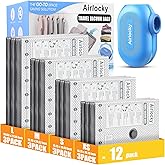 Airlocky Travel Vacuum Storage Bags with Pump, 12 Pack Carry-on Compression Packing Bags + Portable Electric Pump, 80% Space Saver of Clothes, Vacuum Seal Bags for Clothing Travel Luggage