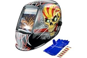 JustHot Large Viewing Welding Helmet 4 Arc Sensor Welding Hood 3.94"x3.15" True Color Solar Powered Welding Mask 1/1/1/1 Optical Clarity Wide Shade 5-9/9-13 Welding Hood (JH-WD01)