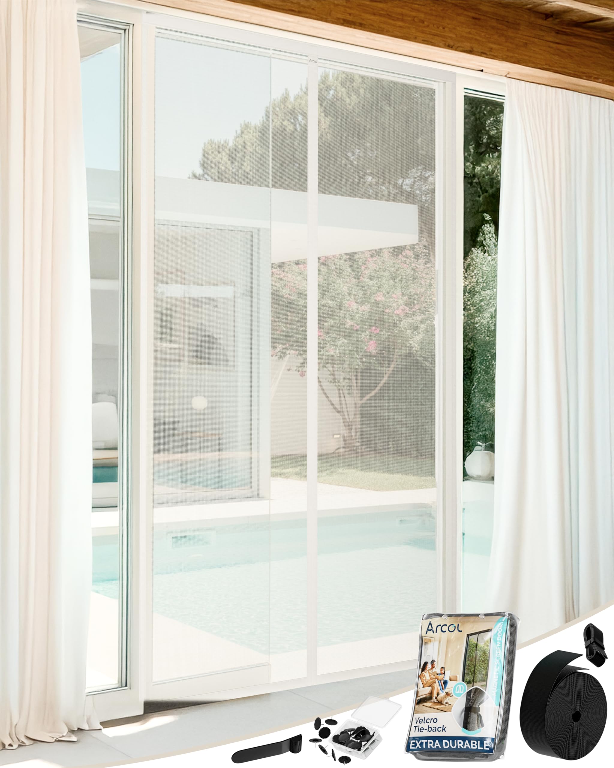ARCOL Magnetic Fly Screens for Doors - Fine Impenetrable Mesh, 100x220 cm, Minimal Design, Totally Magnetic Door Fly Screen, Automatic Closing Without Letting Insects in (White)