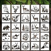 JSRQT 25Pcs Forest Animal Stencils for Painting,Reusable Nature Deer Tree Drawing Painting Stencils,DIY Template for Painting