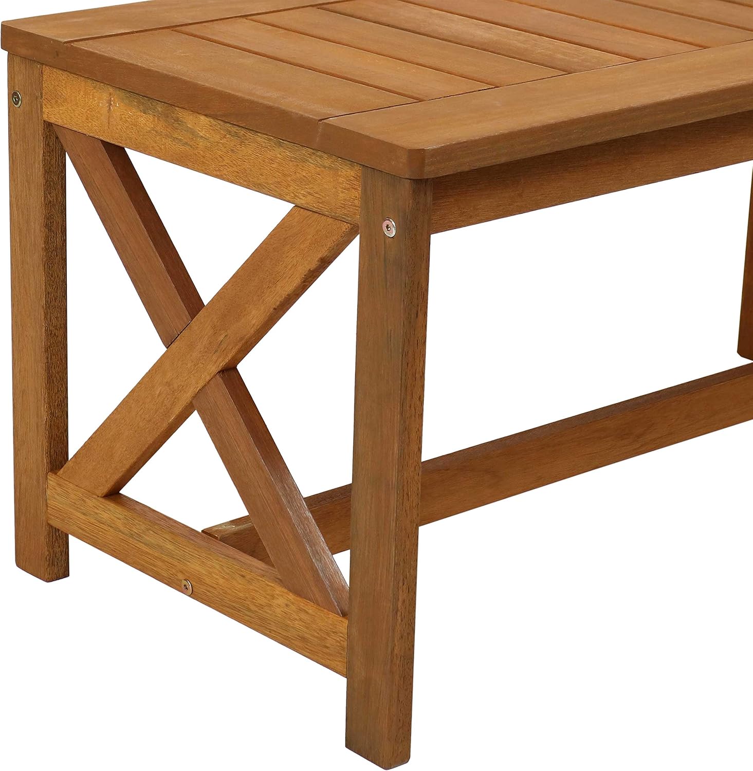 Sunnydaze Meranti Wood Outdoor Patio Coffee Table with Teak Finish - Outside Furniture for Lawn, Garden, Porch, Deck, Balcony, Backyard and Sunroom - Rectangle Table - 35-Inch : Garden & Outdoor