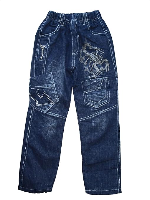 Kinder Jungen Thermo Jeans, Thermojeans, Thermohose, gefüttert, mit Motiv 'Skorpion', blau, AM-KI-JU-RB014-n3