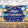 KatchOn XtraLarge Happy Retirement Banner - 72x44 Inch | Blue and Gold Decorations | Backdrop for Party | Men's Retirement Decorations
