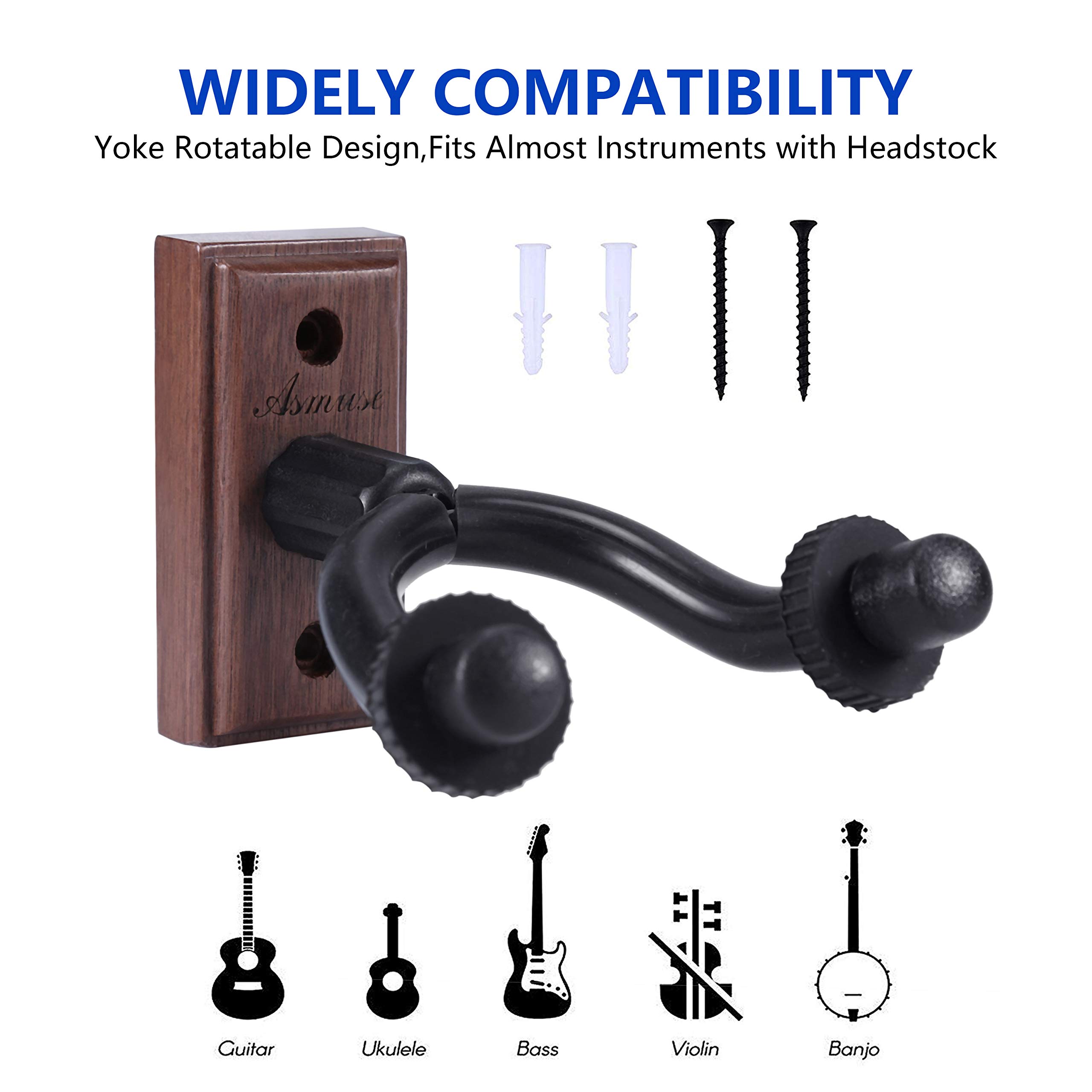 Asmuse™ Supporto Gancio Montaggio a parete Ganci Appendi Chitarra per Chitarra Elettrica/Basso / Elettrico/Ukulele / Violino (Noce Nera, 2 Pacco)