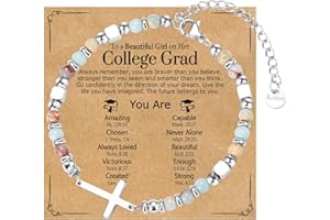 WIKHIA Graduation Gifts for Her- Class of 2025 Primary Middle High School College Grad Gift, Adjustable Stainless Steel Beaded Cross Bracelet for Girls & Women