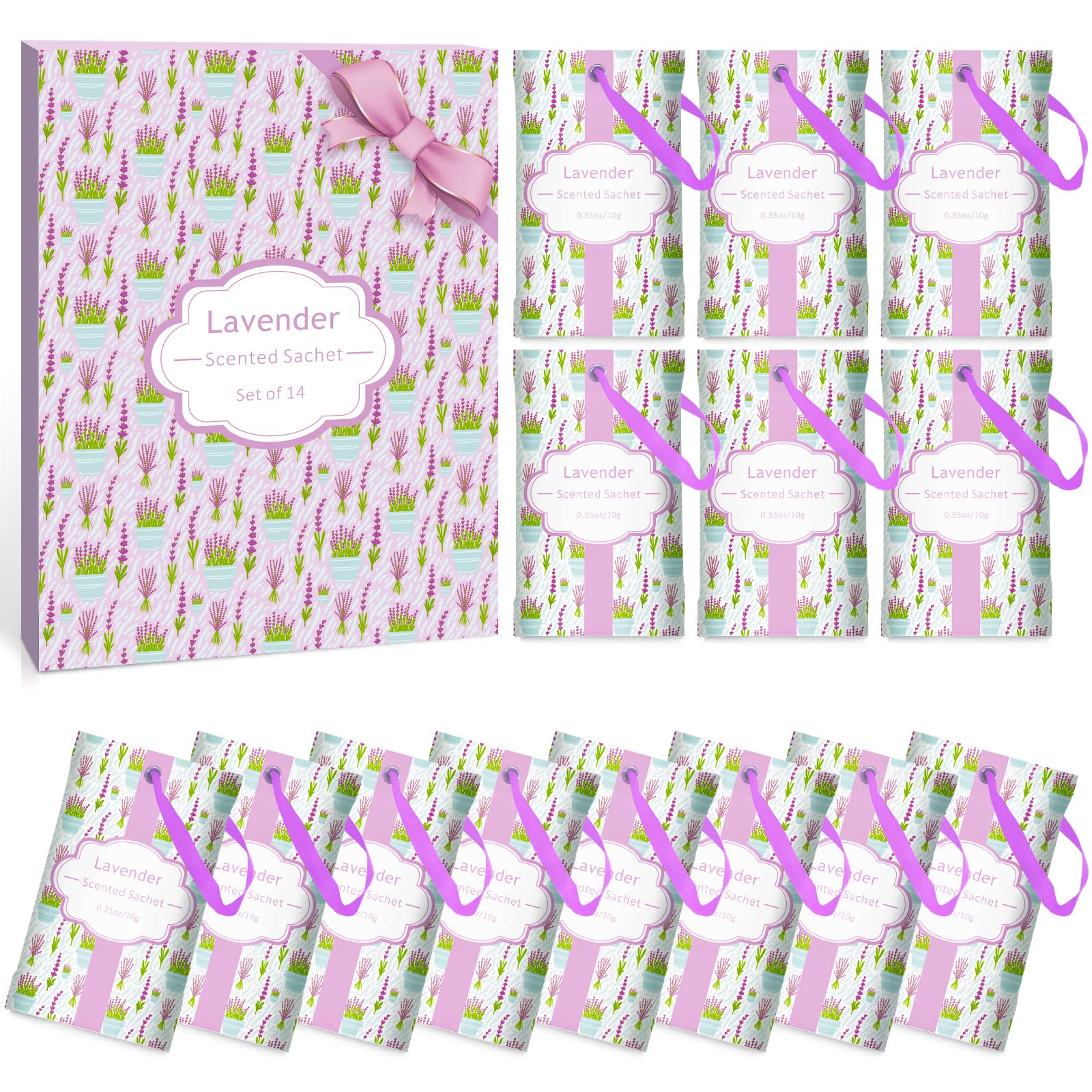 SCENTORINI Scented Sachet, Lavender Fragrance Sachets for Drawers and Closets Wardrobe Bathrooms Cars Gym Bags,14 Pack
