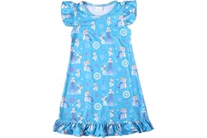 ZoiKom Toddler Kids Girls Princess Night Dress Cartoon Pink Flutter Sleeve Dresses 2-8Y