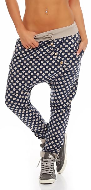 Malito Damen Jogginghose mit Knopfleiste | Sporthose mit Punkten | Baggy zum Tanzen | Sweatpants - Trainingshose 8520