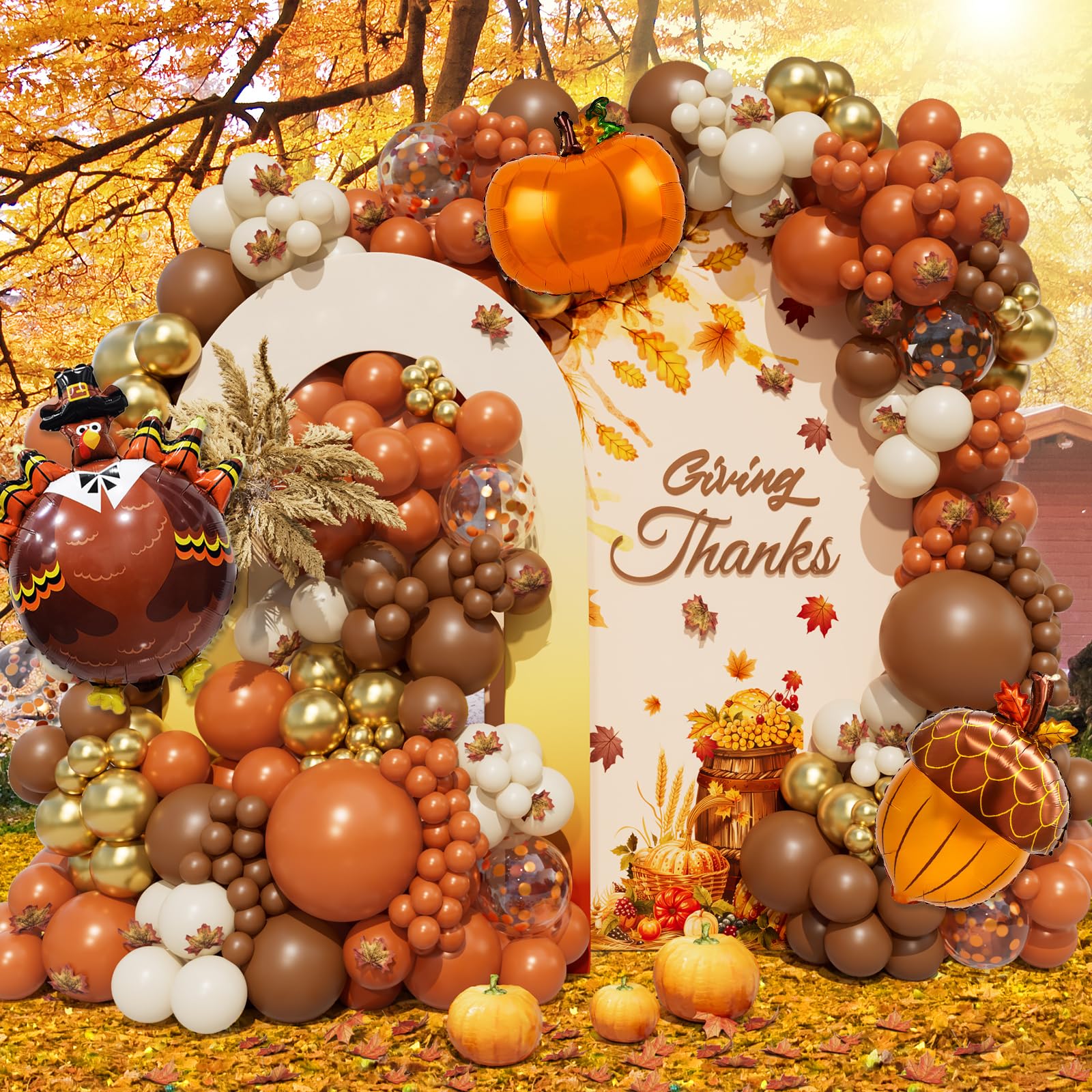 Photo 1 of 218pcs Fall Balloon Arch Garland Kit,Thanksgiving Balloon Arch Garland Kit with Brown Burnt Orange Balloons,Fall Baby Shower Decorations Autumn Thanksgiving Friendsgiving Supplies